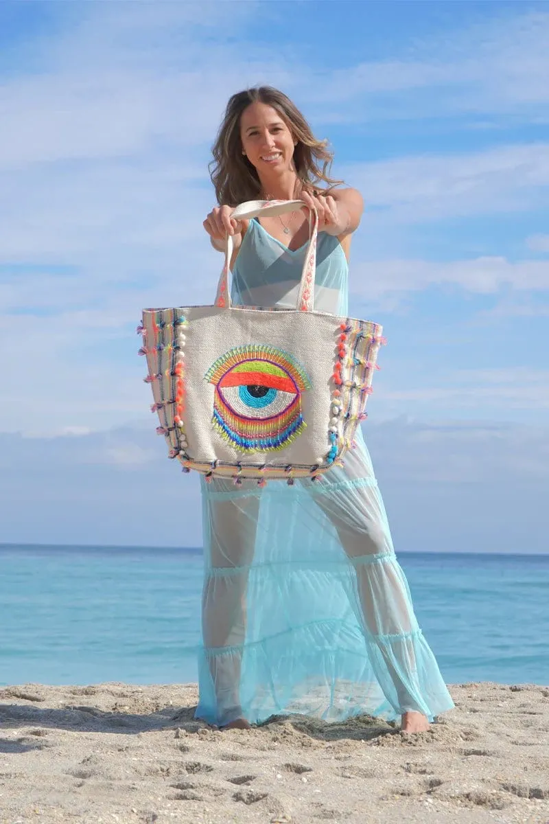 AB21-189 Hand Beaded Lazy Daze Evil Eye Tote