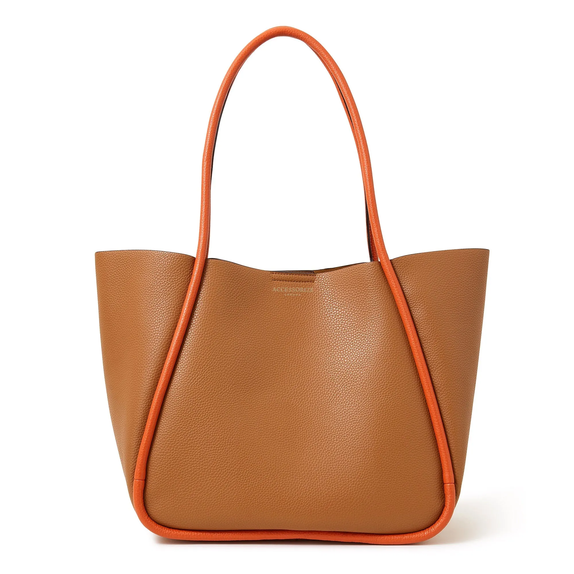 Accessorize London Women's Faux Leather Brown Contrast Piping Shoulder Bag