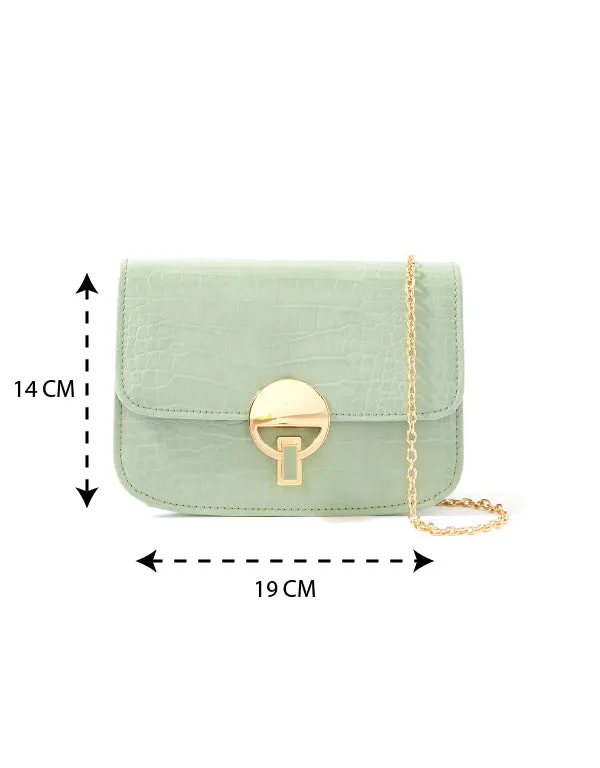 Accessorize London Women's Faux Leather Greem Croc Lock Chain Party Bag