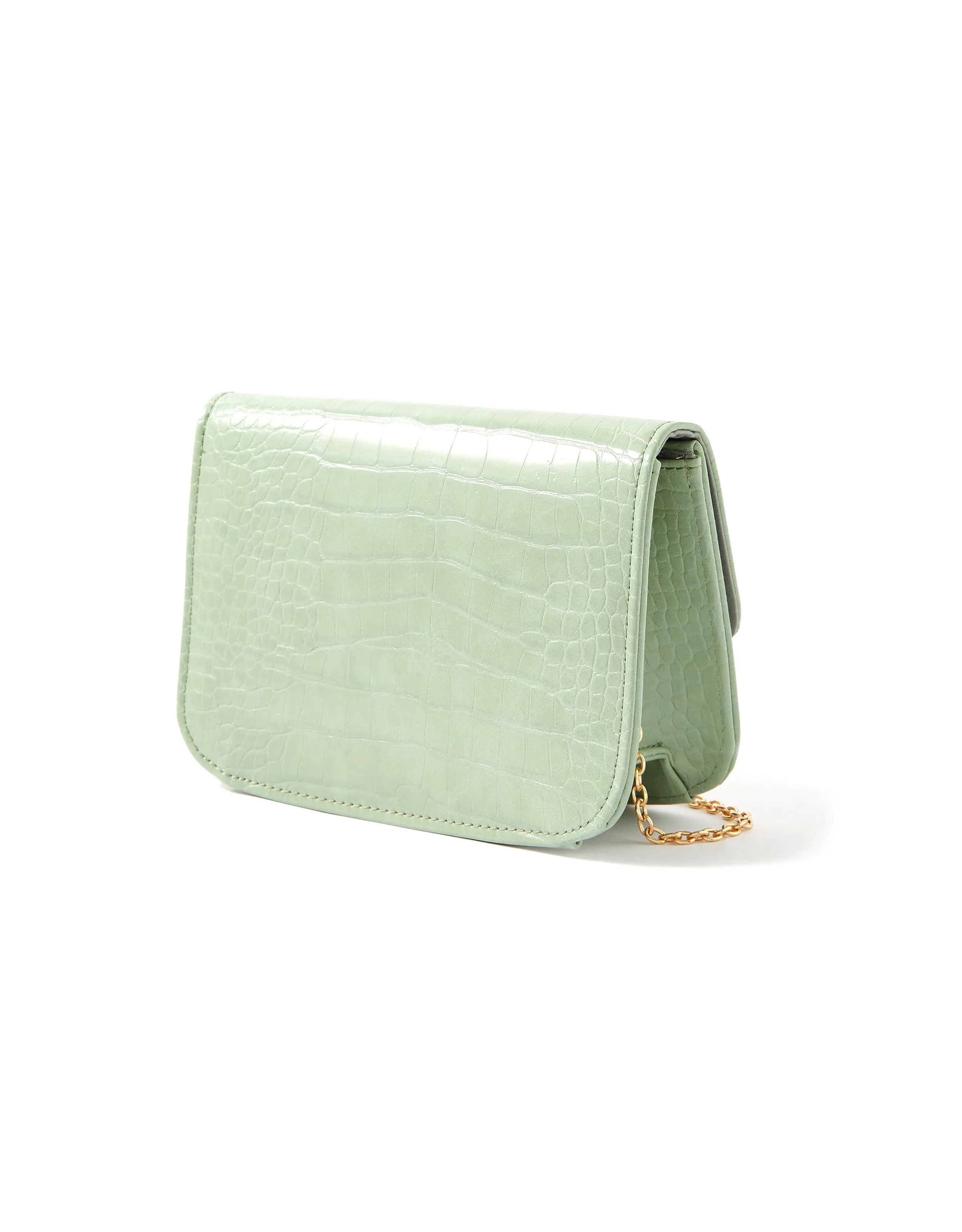 Accessorize London Women's Faux Leather Greem Croc Lock Chain Party Bag