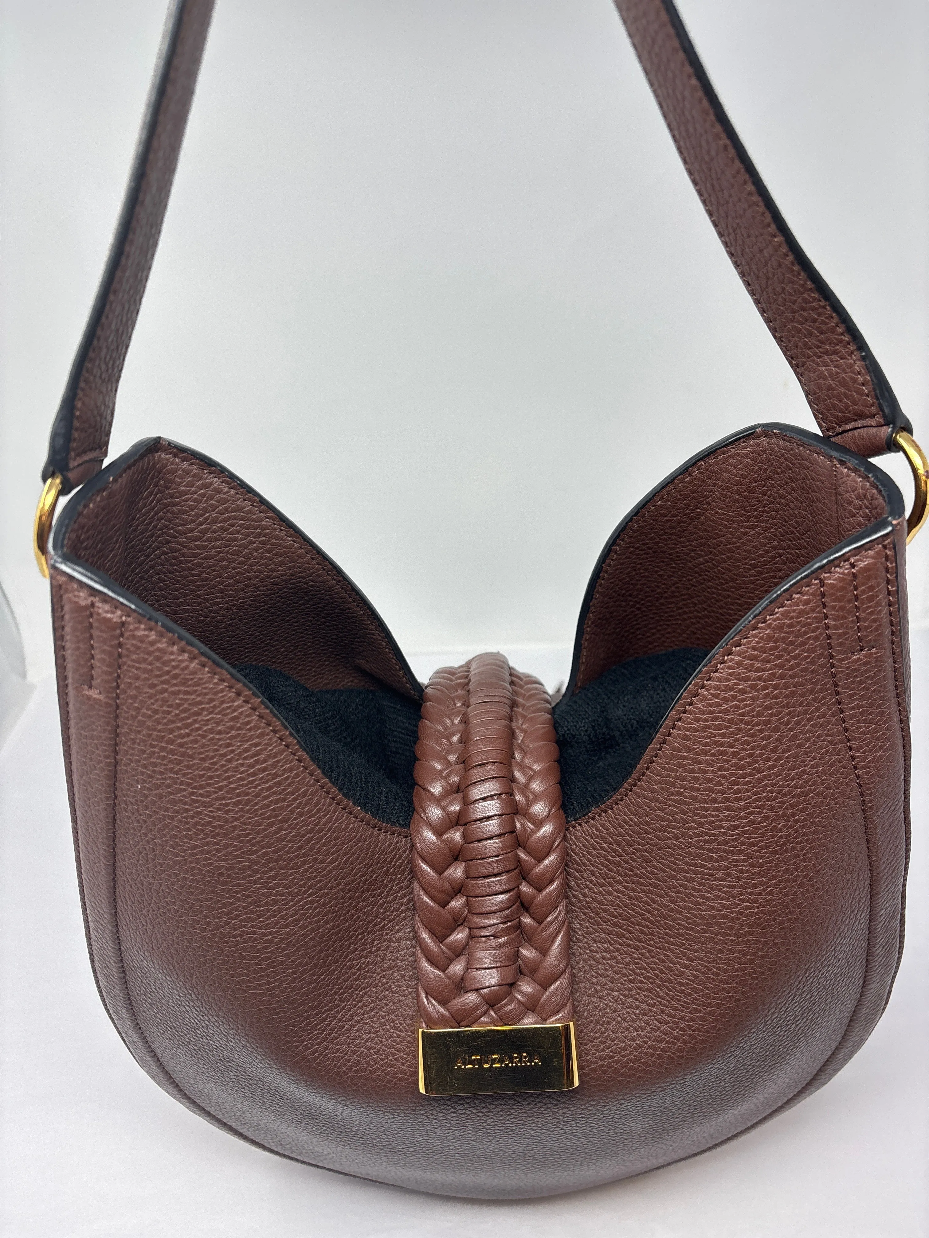 Altuzarra brown leather shoulder bag with long leather braided  tassle