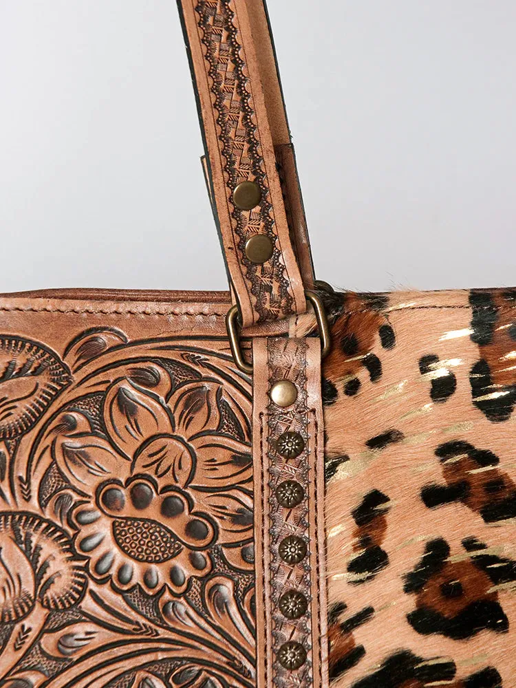 American Darling Stamped Tooled Leather Cheetah Bag