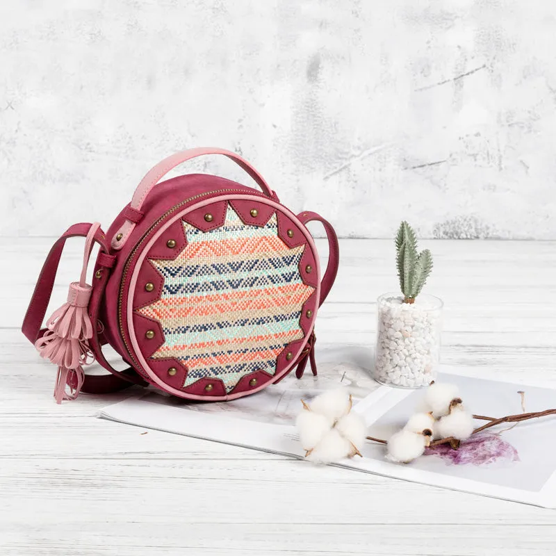 Boho Women's PU Leather Circle Bag Cross Shoulder Bag For Women