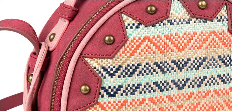 Boho Women's PU Leather Circle Bag Cross Shoulder Bag For Women