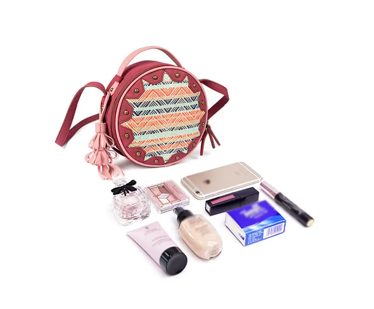 Boho Women's PU Leather Circle Bag Cross Shoulder Bag For Women
