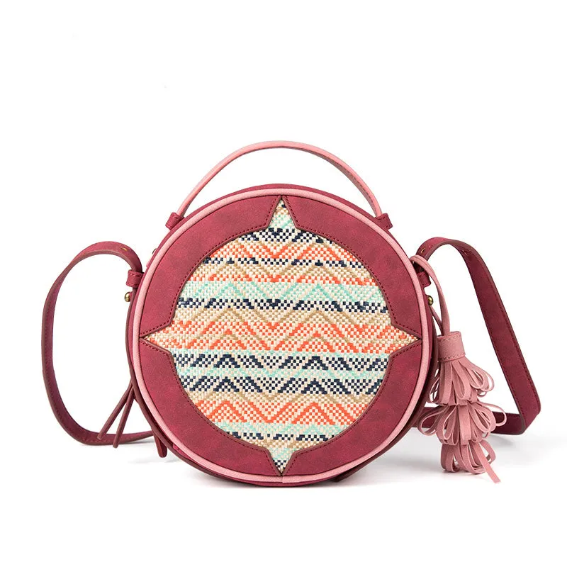 Boho Women's PU Leather Circle Bag Cross Shoulder Bag For Women