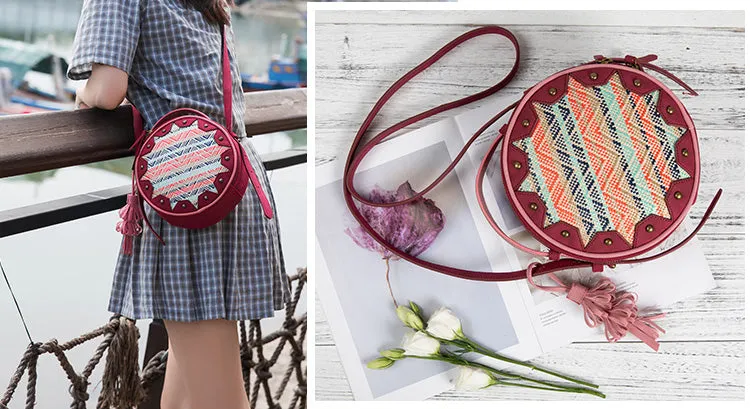 Boho Women's PU Leather Circle Bag Cross Shoulder Bag For Women