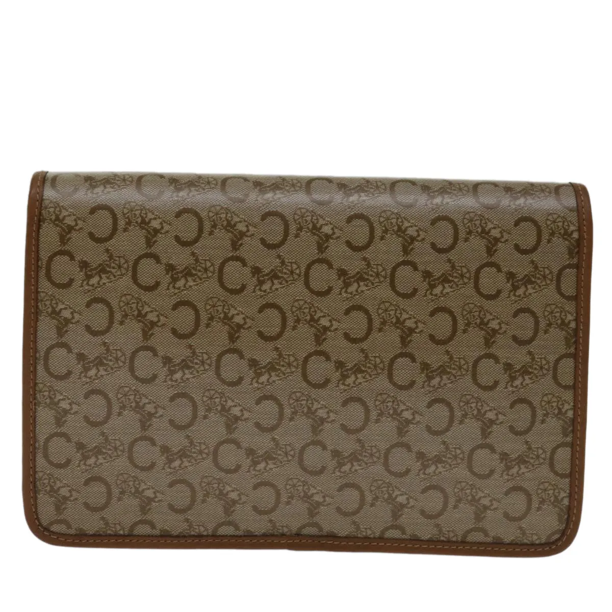 CELINE C Macadam Canvas Clutch Bag Beige Auth bs12767