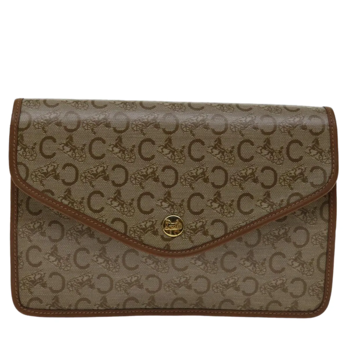 CELINE C Macadam Canvas Clutch Bag Beige Auth bs12767