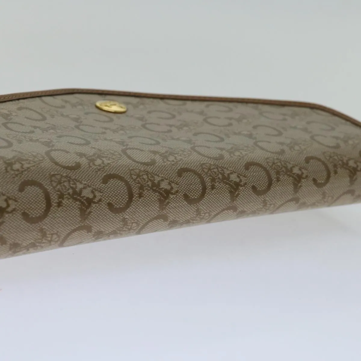 CELINE C Macadam Canvas Clutch Bag Beige Auth bs12767