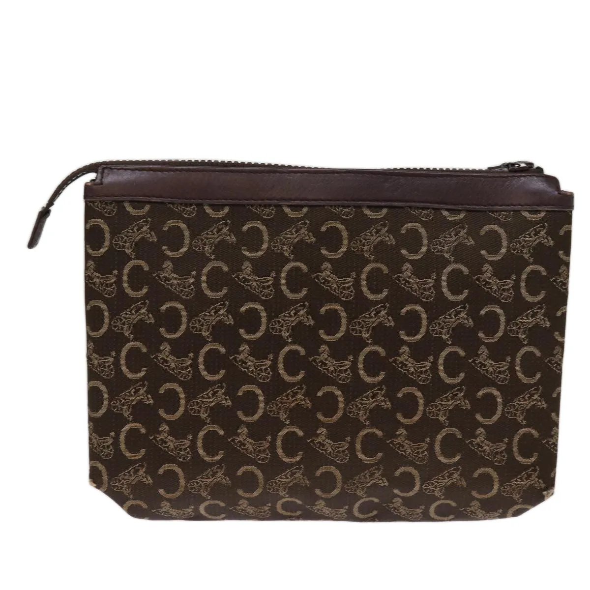 CELINE C Macadam Canvas Clutch Bag Brown Auth bs14535
