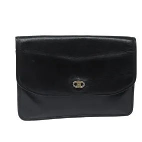 CELINE Clutch Bag Leather Black Auth bs15668
