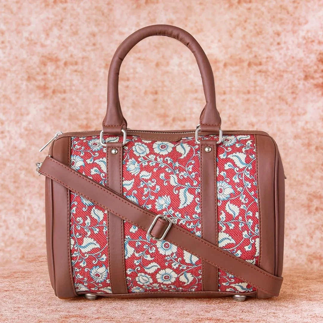Chittoor Red Kalamkari- Handbag & Chain Wallet Combo