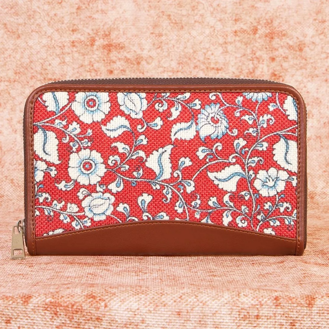 Chittoor Red Kalamkari- Handbag & Chain Wallet Combo