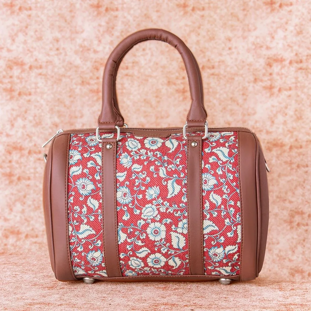 Chittoor Red Kalamkari- Handbag & Chain Wallet Combo