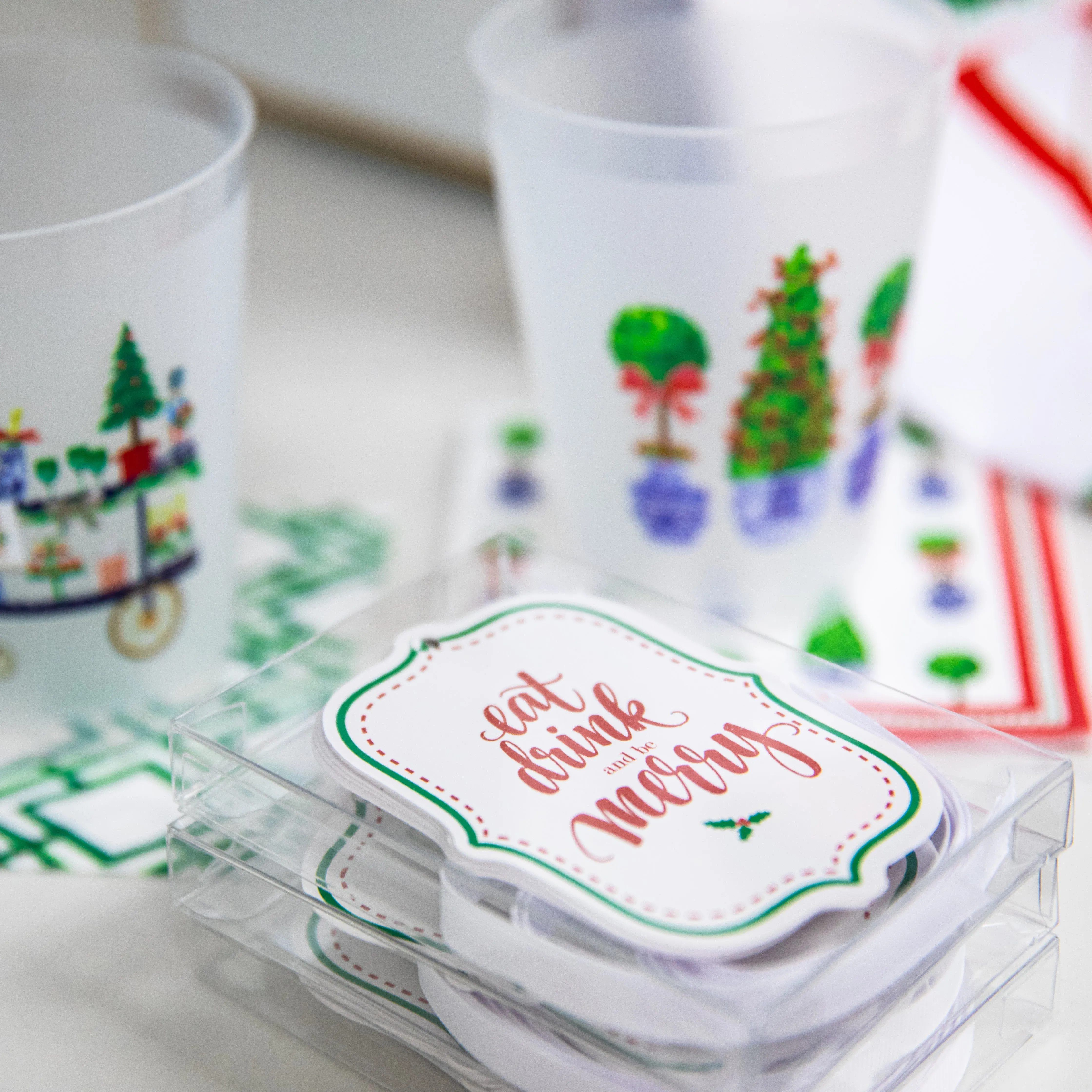 Christmas Topiaries Shatterproof Cups | Set of 8