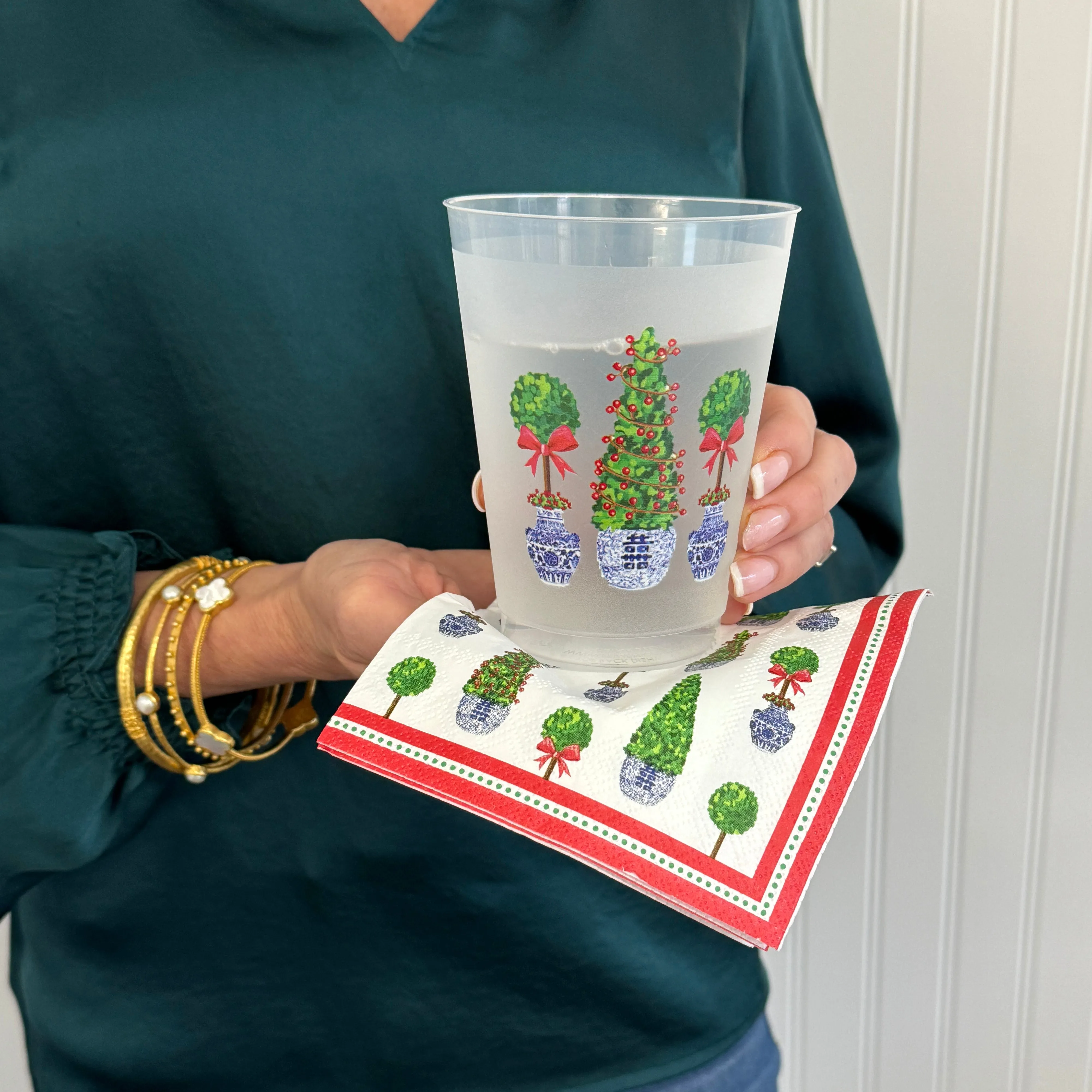 Christmas Topiaries Shatterproof Cups | Set of 8