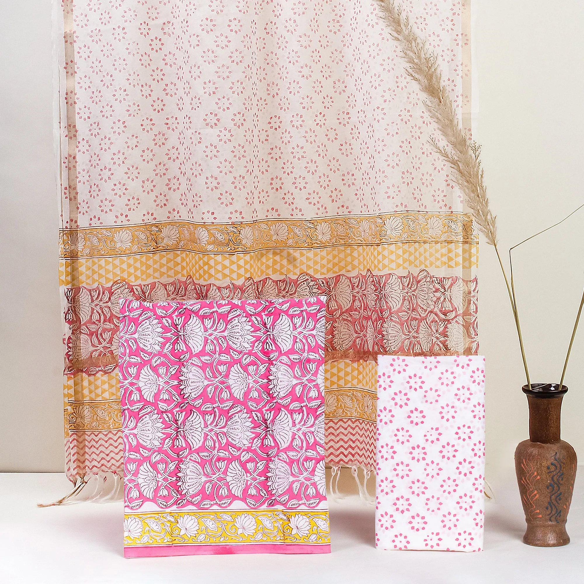 Cotton Unstitched Suit Set with Toiletry Bag Perfect Gifts For Women