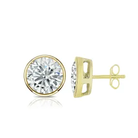 Cubic Zirconia Sterling Silver Gold Plated Round Stud Earrings
