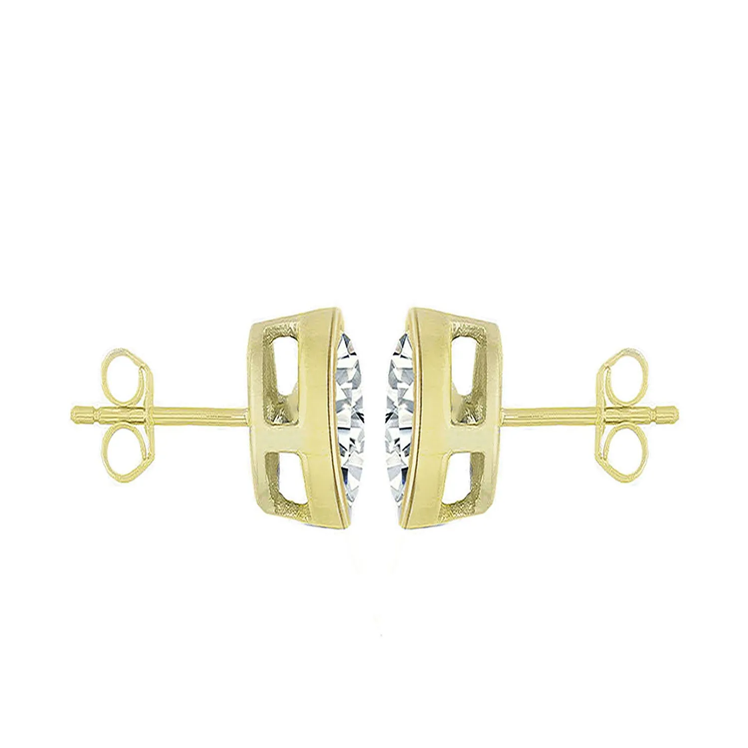 Cubic Zirconia Sterling Silver Gold Plated Round Stud Earrings