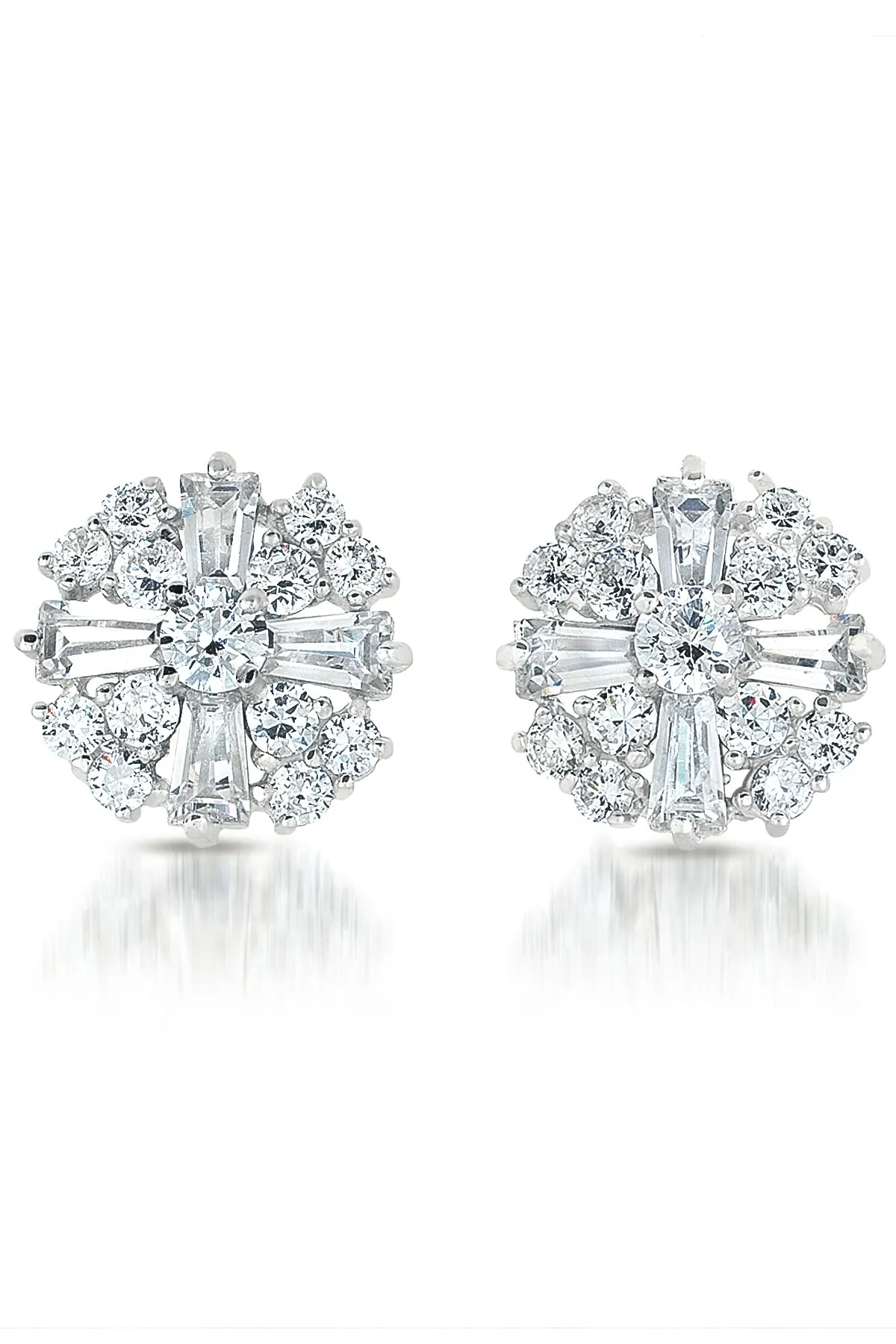 Cubic Zirconia Sterling Silver Rhodium Plated Round Earrings