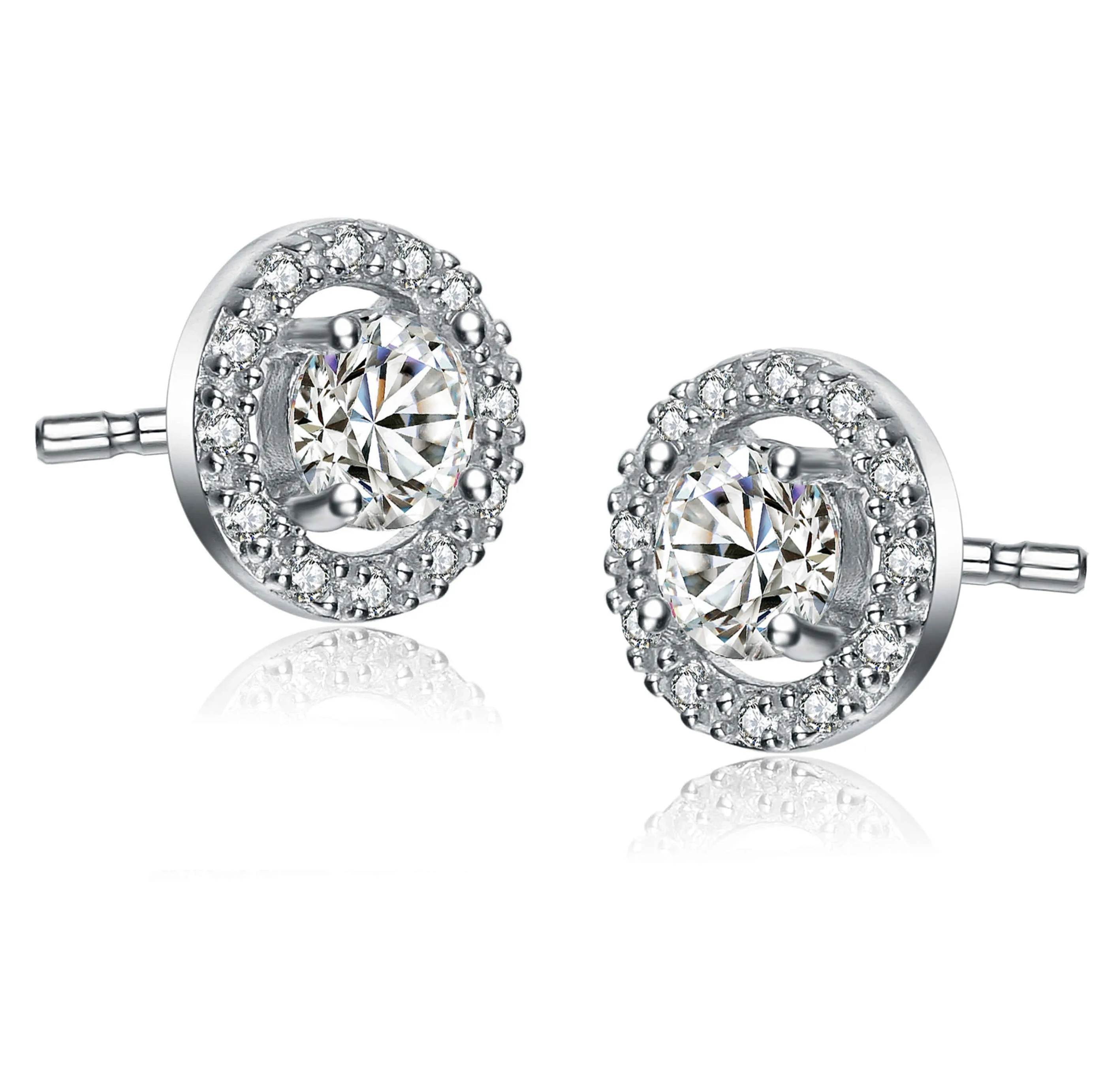Cubic Zirconia Sterling Silver Rhodium Plated Round Stud Earring