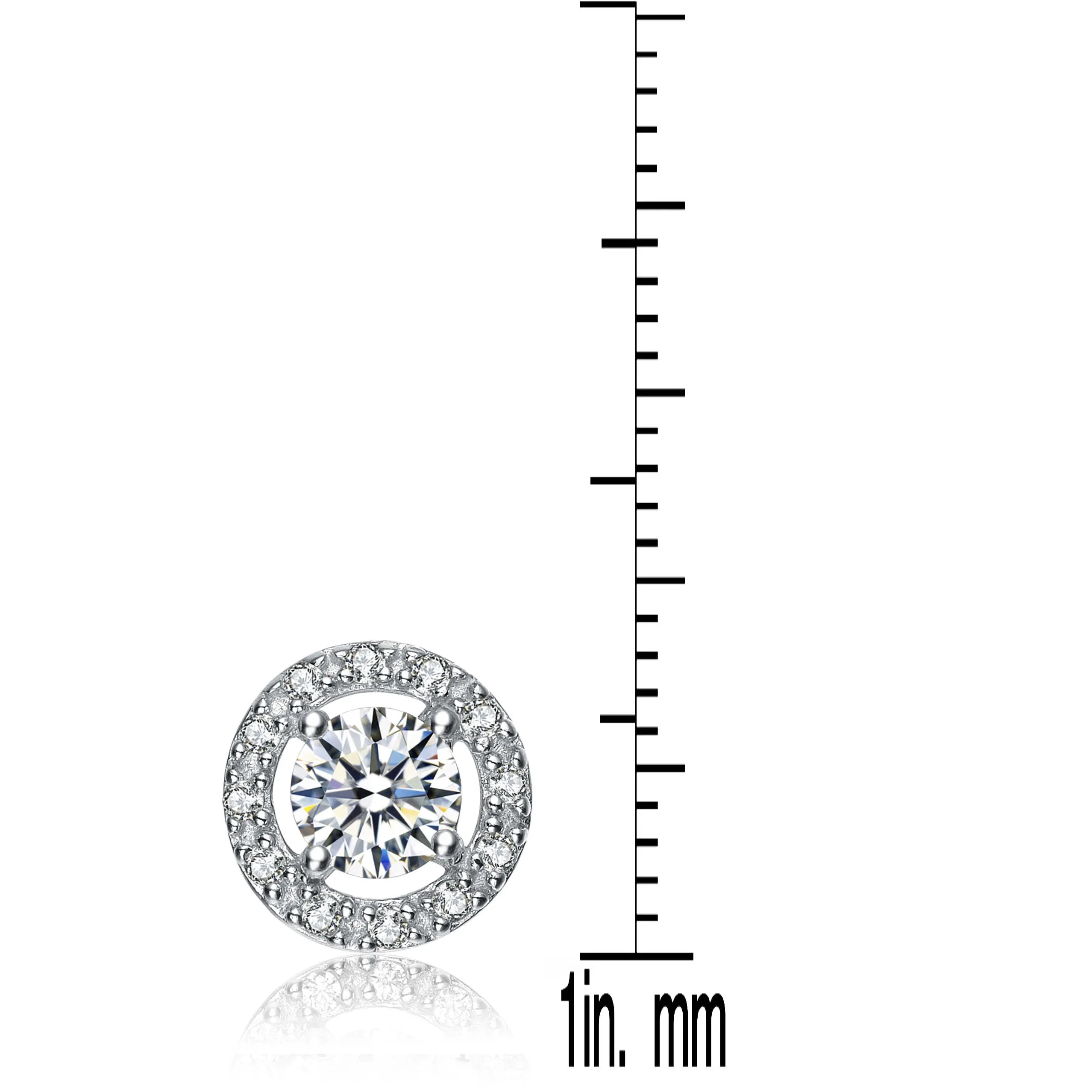 Cubic Zirconia Sterling Silver Rhodium Plated Round Stud Earring