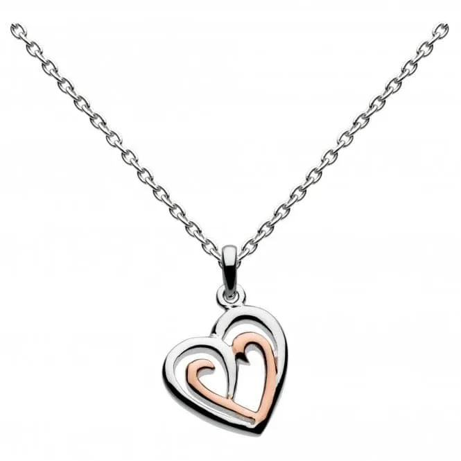 Dew Silver Amena Double Heart with Rose Gold Plate Pendant 9493RG016