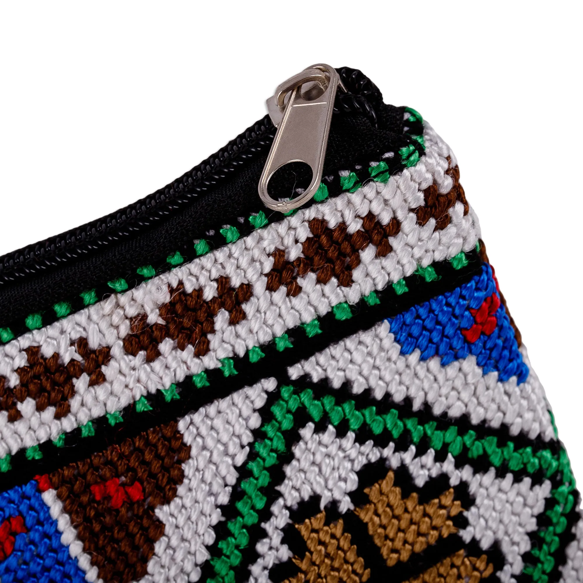 Embroidered Floral and Geometric Patterned Cosmetic Bag - Unique Flowers | NOVICA