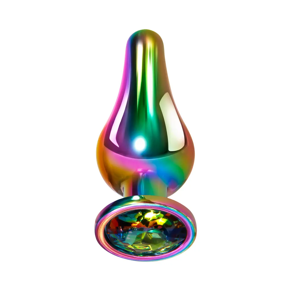 Evolved 3-Piece Rainbow Metal Anal Plug With Rainbow Gemstone Base Set