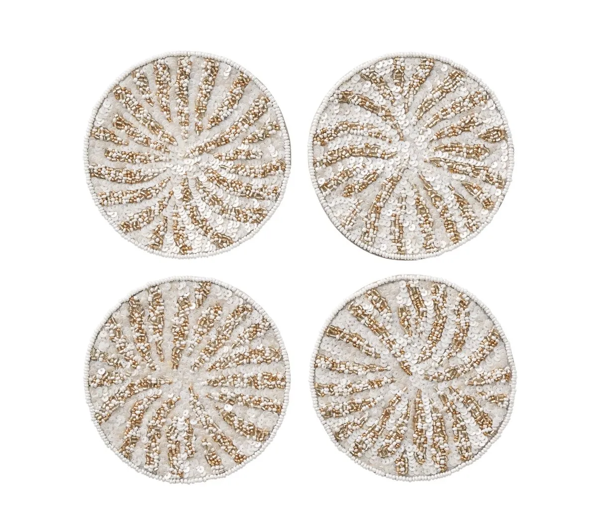 Fireworks Drink Coasters in White Gold & Silver Set of 4 in a Gift Bag by Kim Seybert