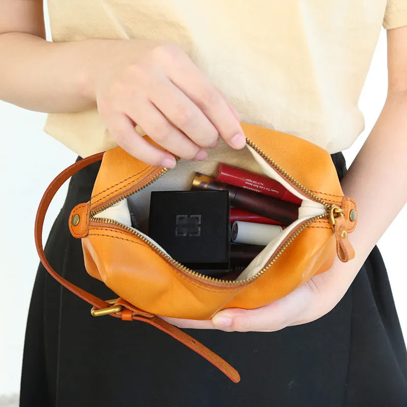 Genuine Leather Cube Clutch Toiletry&Cosmetic Bag Purse Pouch Womens