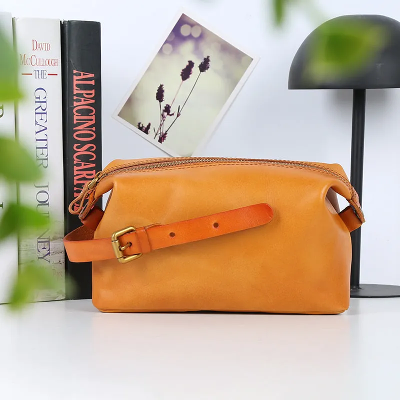 Genuine Leather Cube Clutch Toiletry&Cosmetic Bag Purse Pouch Womens