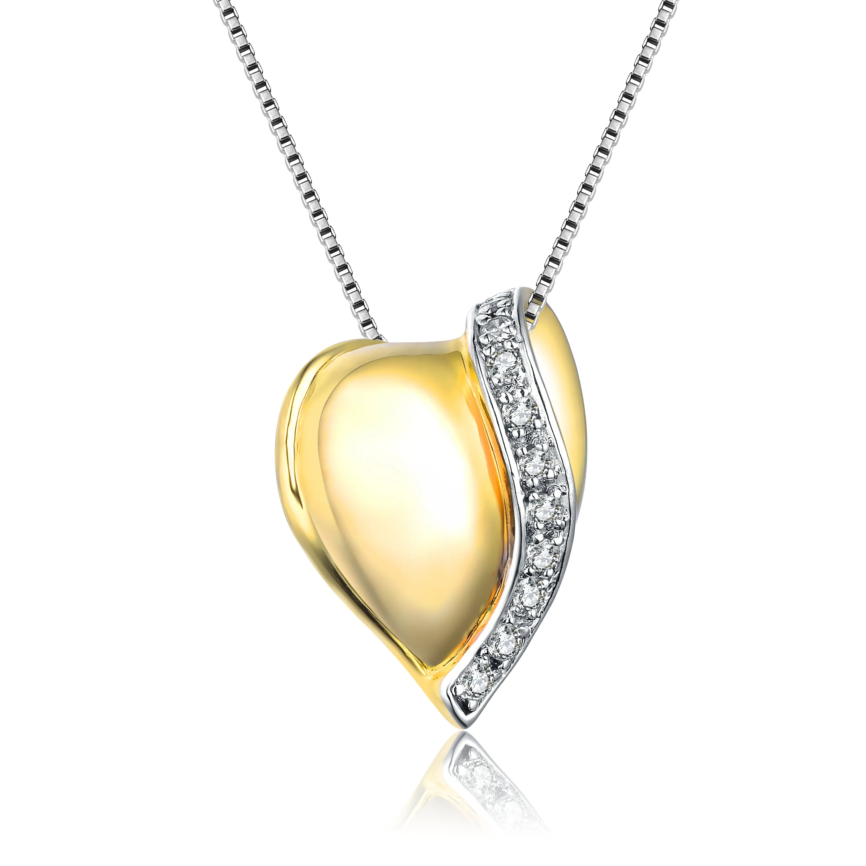 Gold-Plated Sterling Silver Heart Pendant with Cubic Zirconia Accents