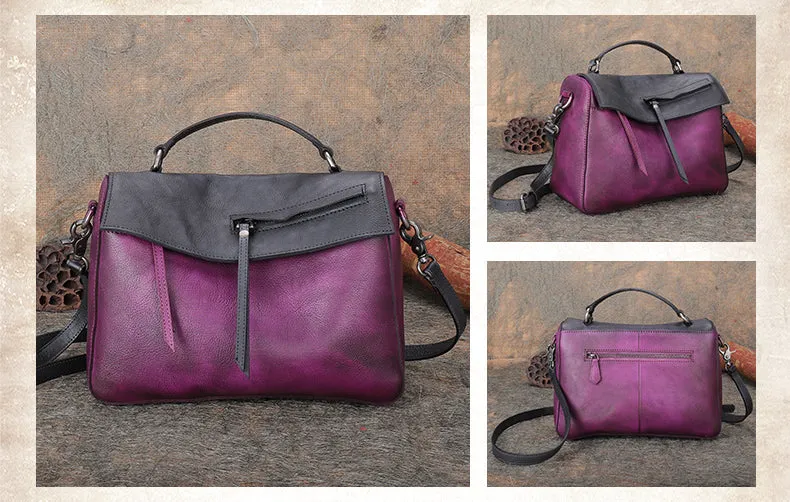 Handmade Ladies Green Leather Handbags Side Bags For Women