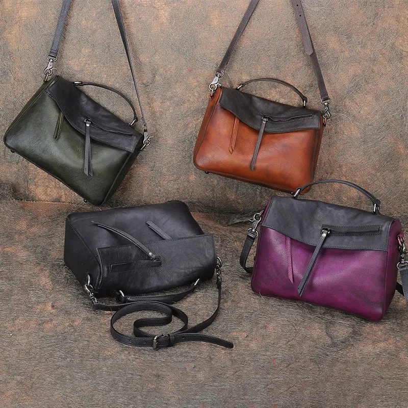 Handmade Ladies Green Leather Handbags Side Bags For Women
