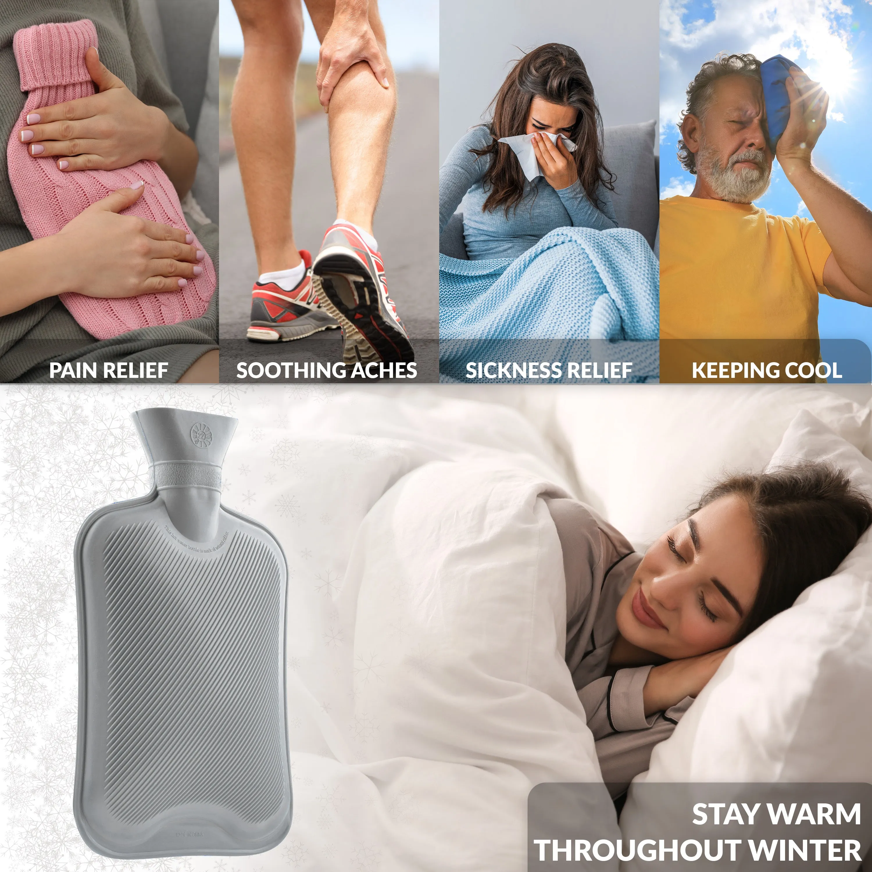 Hot Water Bottle Large 1.8L Rubber Hot Water Bottle - Grey