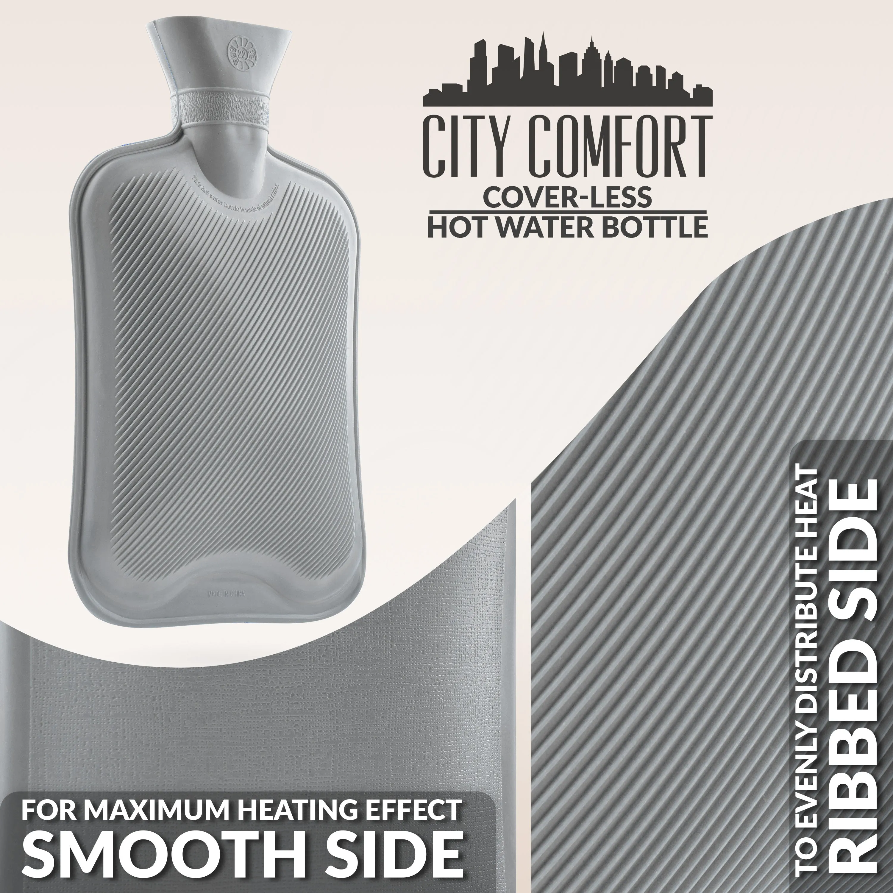 Hot Water Bottle Large 1.8L Rubber Hot Water Bottle - Grey