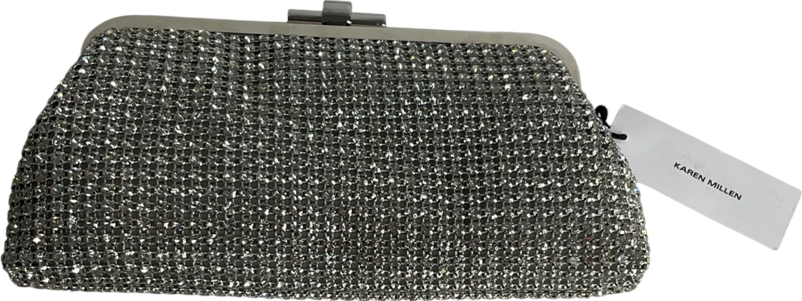 Karen Millen Silver Rhinestone Clutch Bag with chain strap