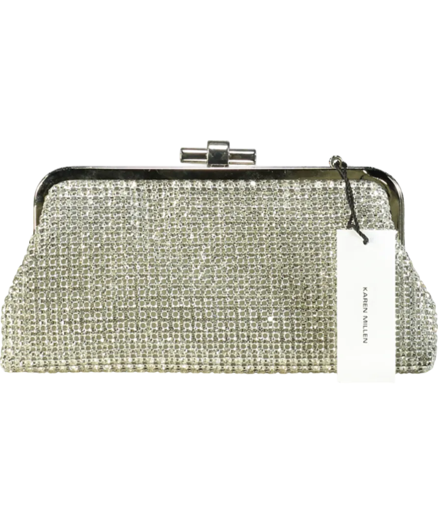 Karen Millen Silver Rhinestone Clutch Bag with chain strap