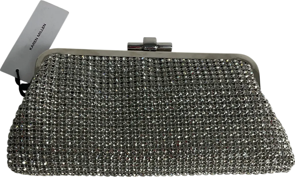 Karen Millen Silver Rhinestone Clutch Bag with chain strap