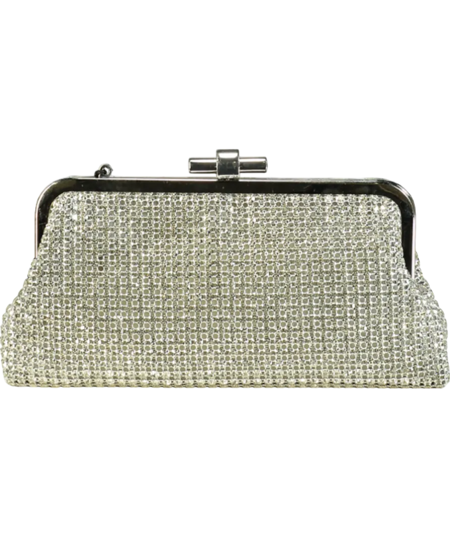 Karen Millen Silver Rhinestone Clutch Bag with chain strap