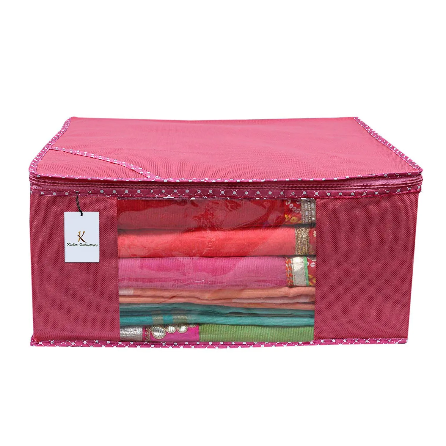 Kuber Industries 3 Piece Non Woven Saree Cover Set, Pink,Large Size -CTKTC6408