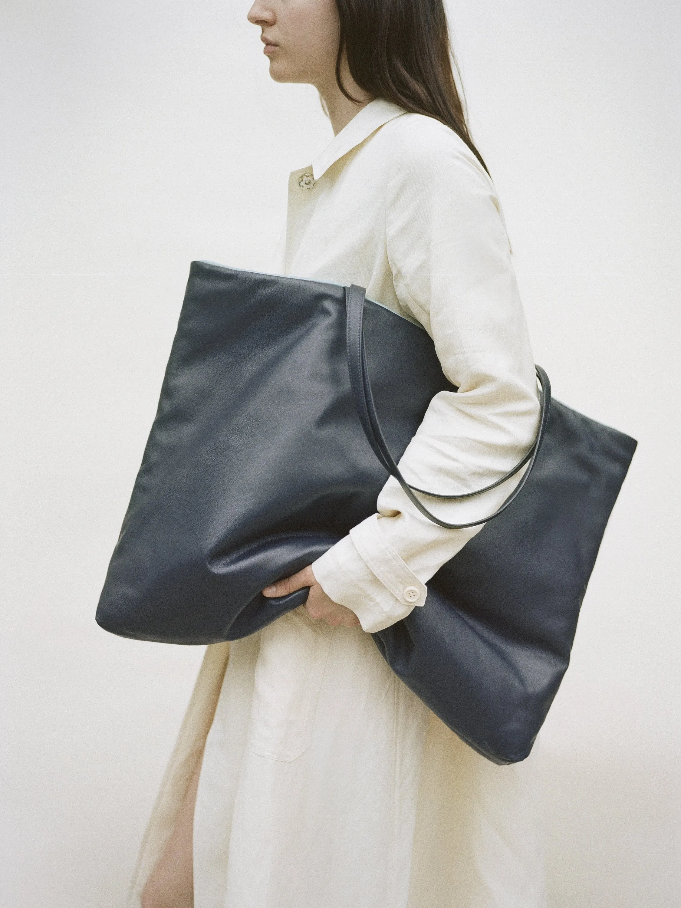 Large Reversible Pillow Tote Bag - Blu/Degas Blue