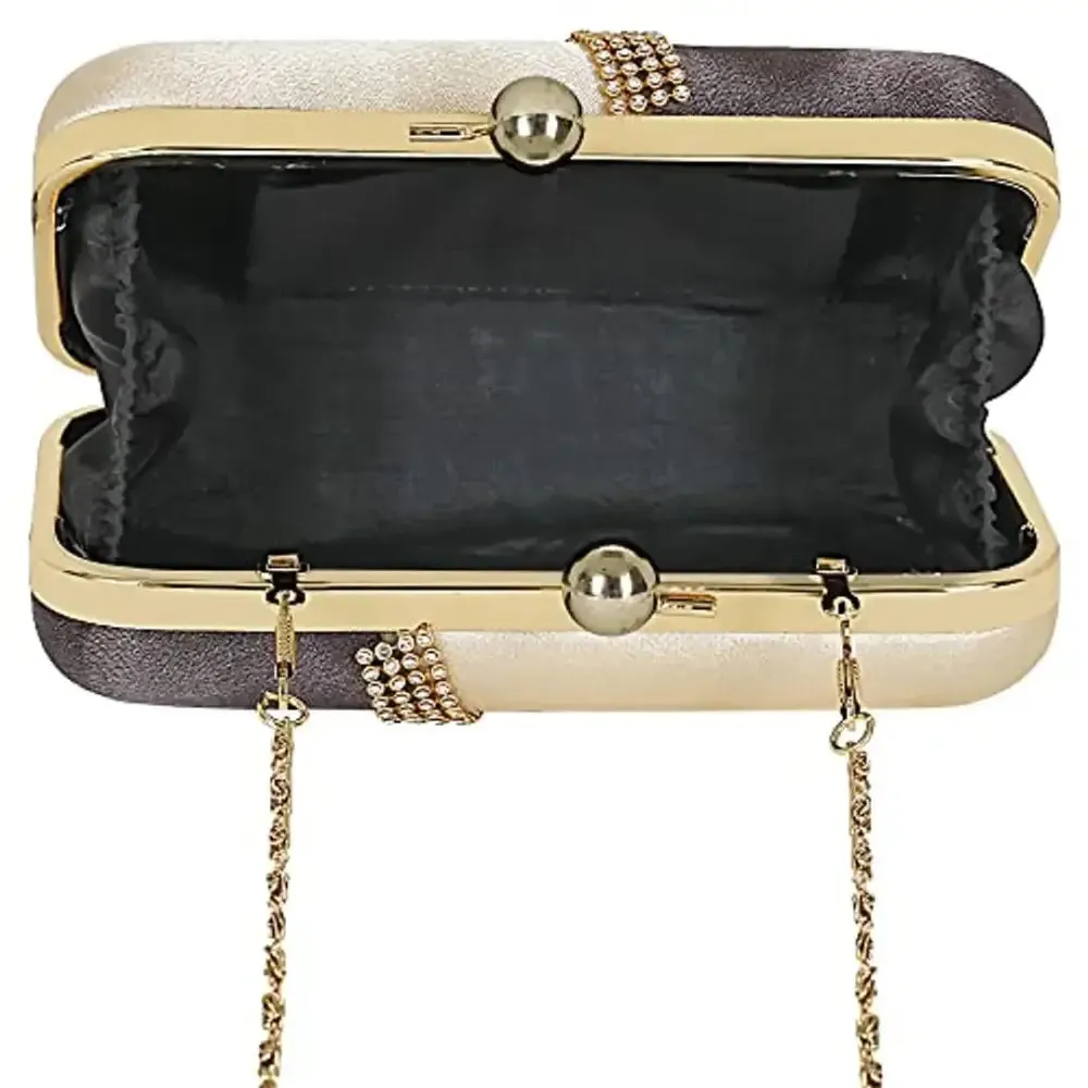 MaFs Embelished Women's Clutch Grey and Off White Clutch for weddings and Parties