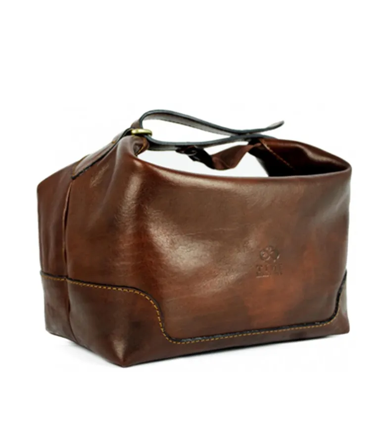 Men's Leather Toiletry Bag - Brown