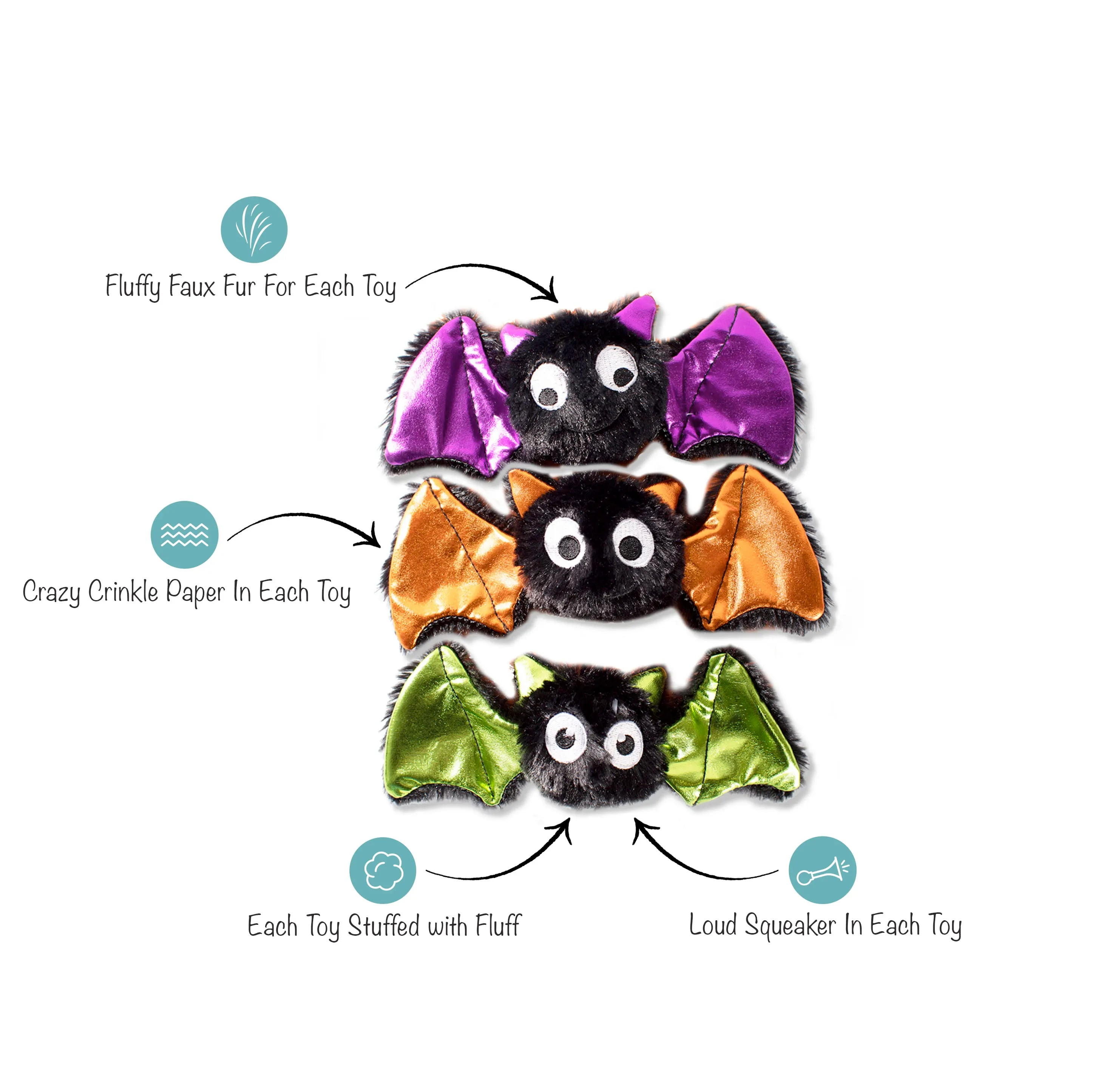Mini Bats Bats Bats, Dog Squeaky Plush toy