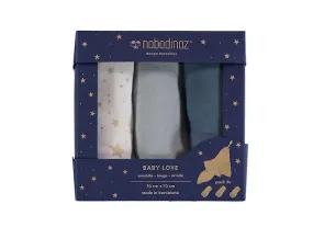 Nobodinoz Box 3U Baby Love Swaddle pack in Night Blue