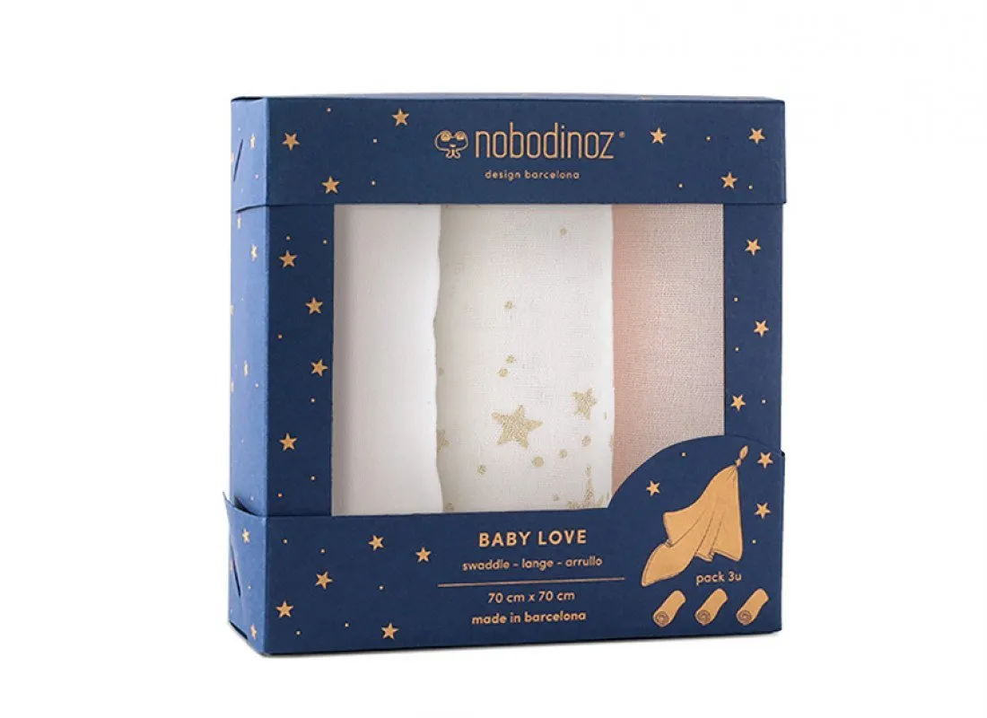 Nobodinoz Box 3U Baby Love Swaddle pack in Pink