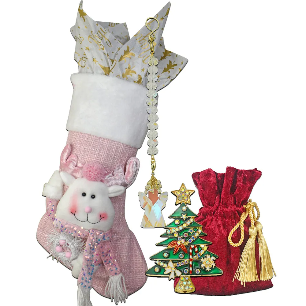 Oh Christmas Tree 10pc Holiday Treasure Bag (Goldtone/Pink)